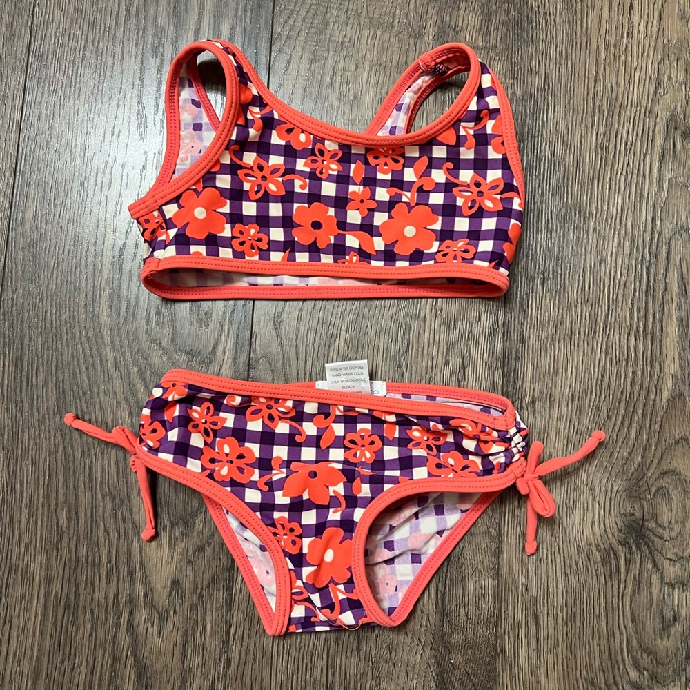 Floral Checkered Orange/Red 2T Bikini - Cabana Life Brand